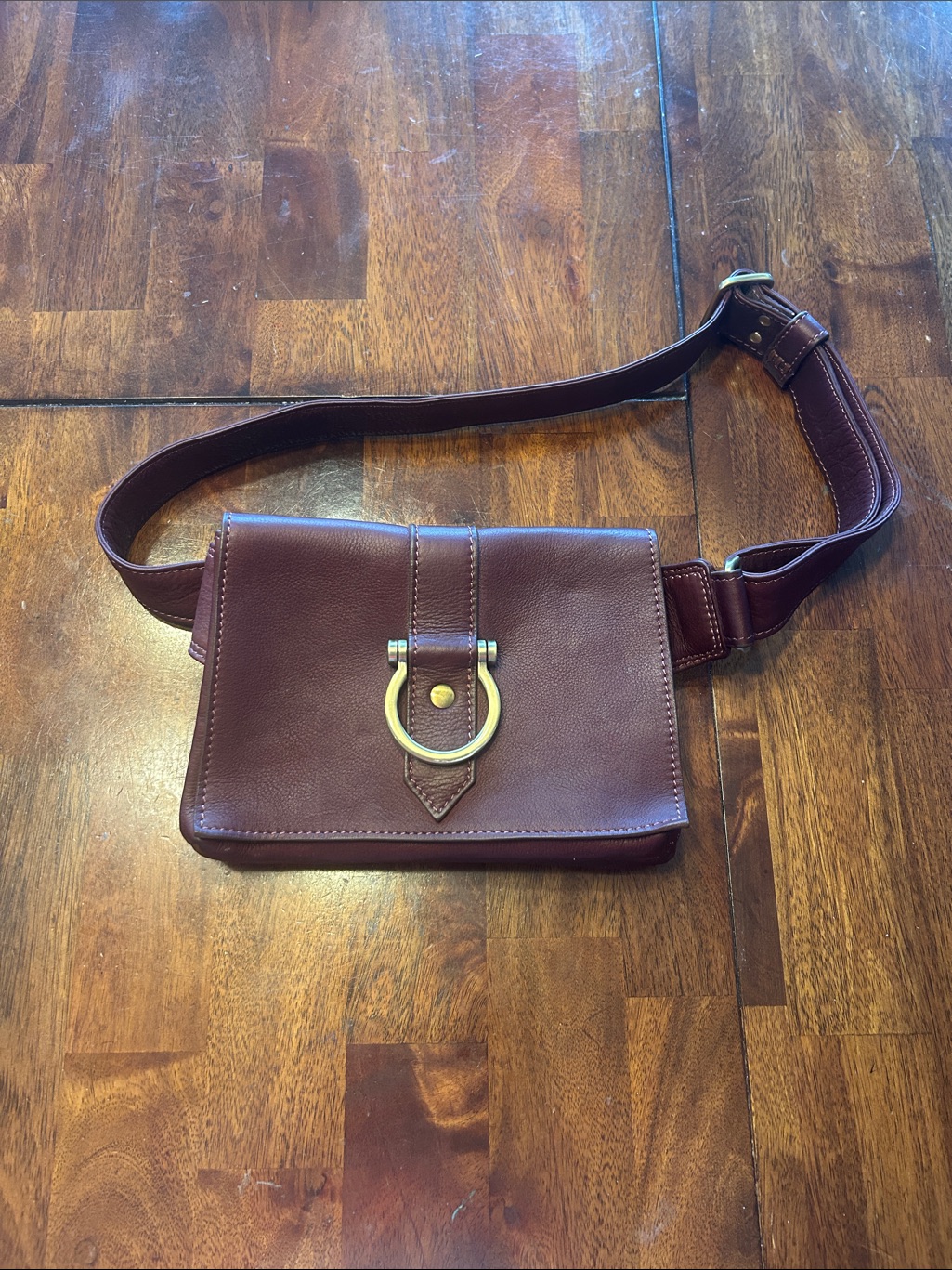 Sapahn Leather Belt Bag With Gold Ring Accent - Burgundy — image 2 of 6